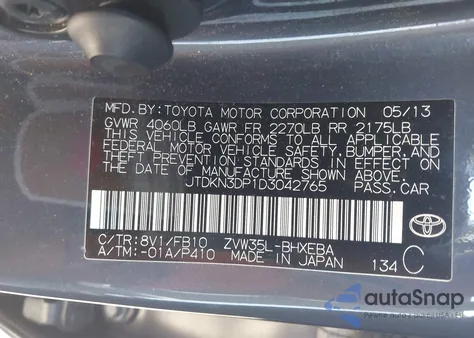2013 Toyota Prius Plug-In z USA, uszkodzony, nr VIN JTDKN3DP1D3042765